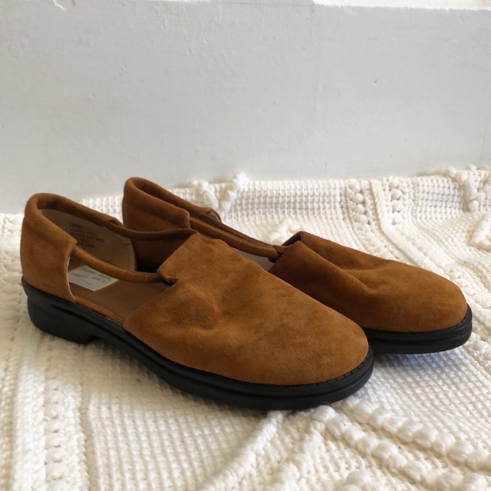 AJ Valenci Closed Toe Leather 90s Y2K Slip On Wedge Shoe Size 9W